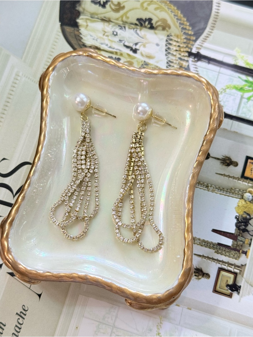 ✨ Luxe Pearl & Crystal Cascade Dangle Earrings in 925 Sterling Silver ✨